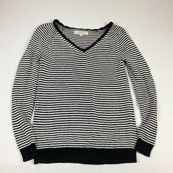 LOFT Womens V-Neck Tunic Sweater Striped Stretch Knit Pullover Long Sleeve XS - Picture 1 of 11